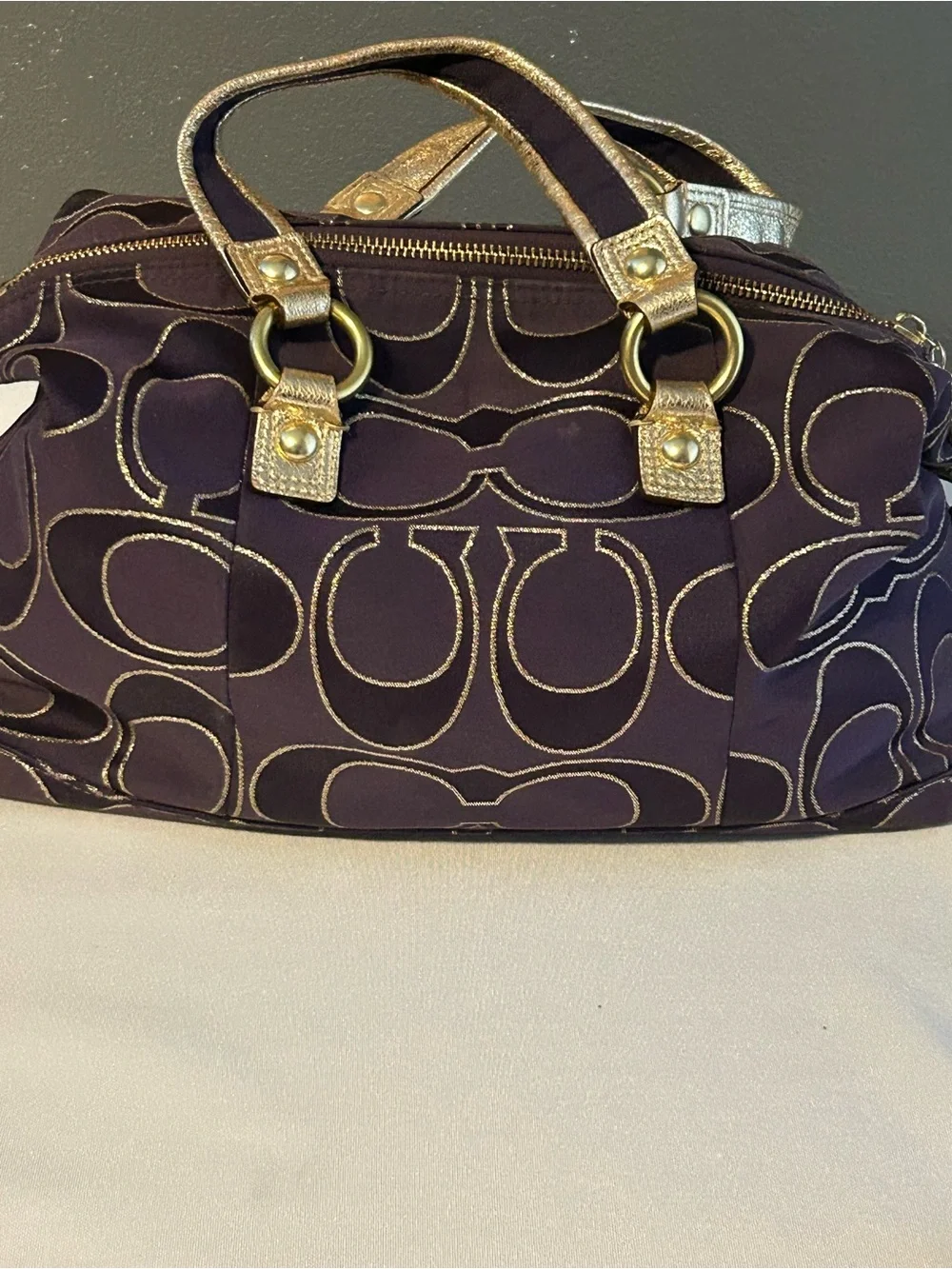 Coach Poppy Purple and Gold Metallic Signature Satchel - Picture 3 of 7